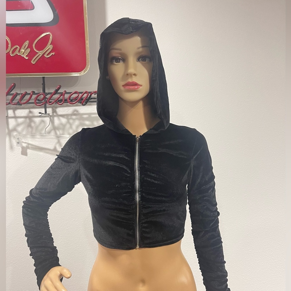 New! Unworn! Velour Zip Up Cropped Hoodie, Size: Small